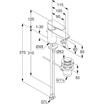 Смеситель KLUDI PURE&SOLID 343850575 для раковины на одно отверстие однорычажный с донным клапаном