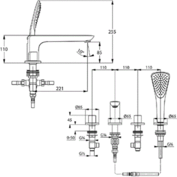 Смеситель KLUDI AMEO 414240530 для ванны на бортик