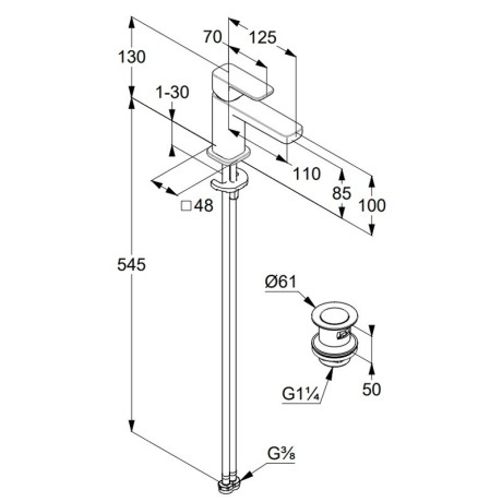Смеситель KLUDI RENON 42266N575 для раковины на одно отверстие однорычажный с донным клапаном