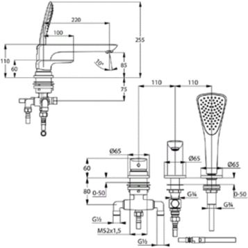 Смеситель KLUDI AMEO 414470575 для ванны на бортик