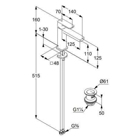 Смеситель KLUDI RENON 42288N575 для раковины на одно отверстие однорычажный с донным клапаном