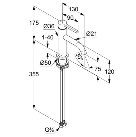 KLUDI NOVA FONTE Pura, однорычажный смеситель на умывальник 75, арт. 200283915
