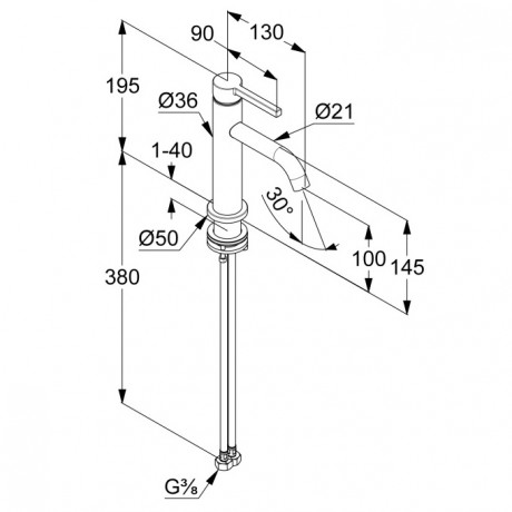 KLUDI NOVA FONTE Pura, однорычажный смеситель на умывальник 100, арт. 200263915