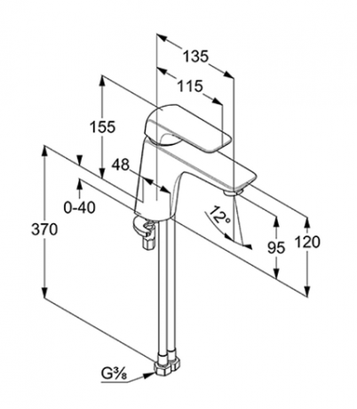 Смеситель KLUDI AMEO для раковины на одно отверстие однорычажный с донным клапаном для безнапорных водонагревателей 412760575