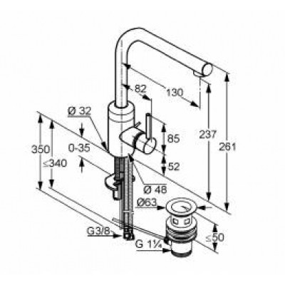 Смеситель KLUDI BOZZ 382940576 для раковины на одно отверстие высокий