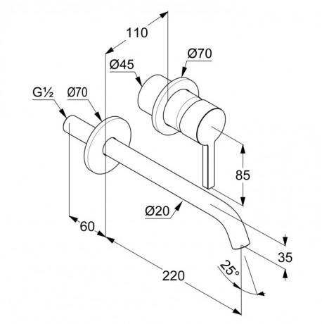 KLUDI NOVA FONTE Pura, настенный смеситель для умывальника, арт. 202453915
