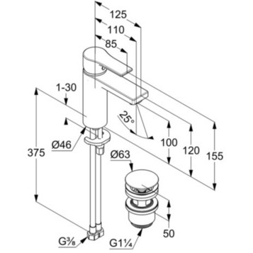 Смеситель KLUDI ZENTA SL 482980565 для раковины на одно отверстие однорычажный с донным клапаном