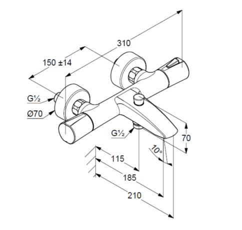 Термостат KLUDI ZENTA 351013938 для ванны с изливом с подключением шланга