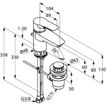 Смеситель KLUDI TERCIO 384810575 для раковины с донным клапаном
