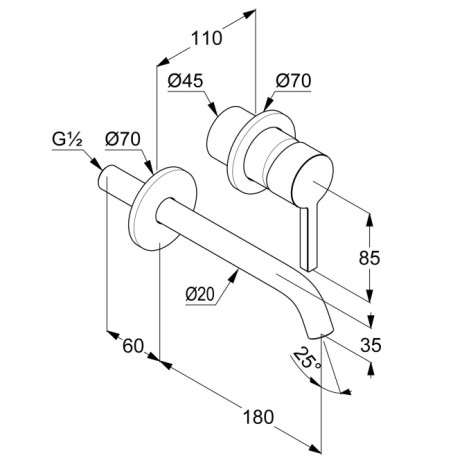 KLUDI NOVA FONTE Pura, настенный смеситель для умывальника, арт. 202445315