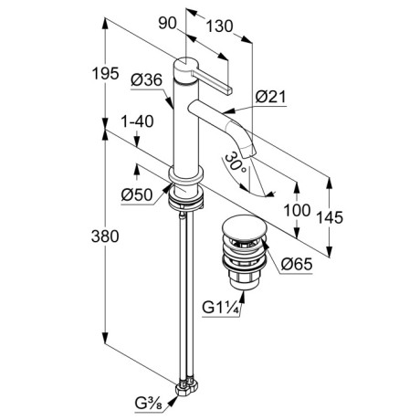 KLUDI NOVA FONTE Pura, однорычажный смеситель на умывальник 100, арт. 202885315