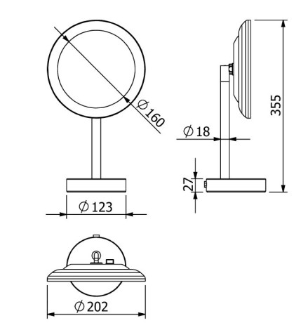 Зеркало косметическое KLUDI VELA R 5899553F настольное с подсветкой 3х кратное увеличение