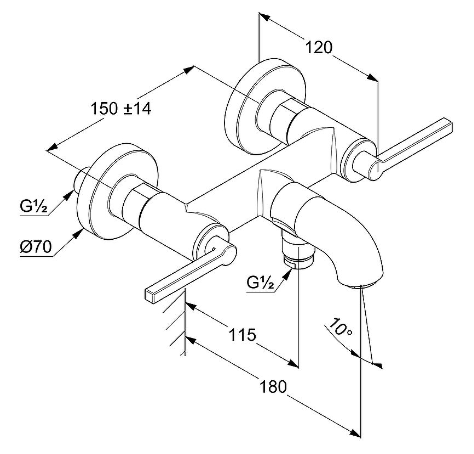 Смеситель KLUDI NOVA FONTE Puristic 205405315 для ванны с изливом с подключением шланга