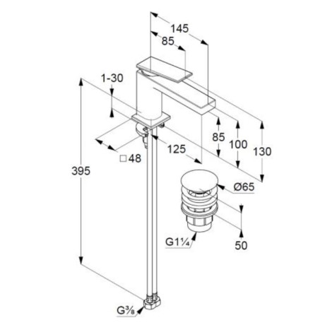 Смеситель KLUDI DECUS 542665375 для раковины на одно отверстие однорычажный с донным клапаном
