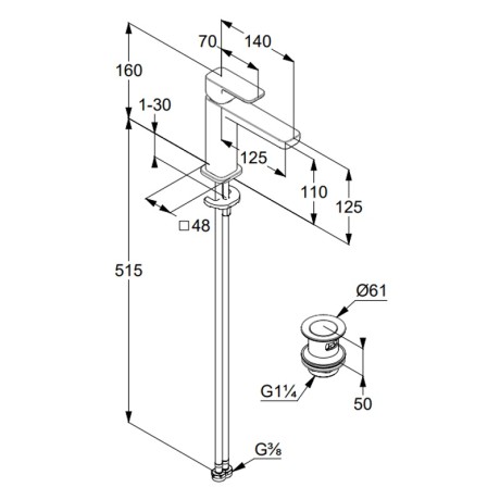 Смеситель KLUDI RENON 42288N075 для раковины на одно отверстие однорычажный с донным клапаном