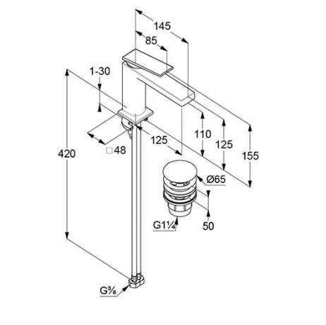 Смеситель KLUDI DECUS 542883975 для раковины на одно отверстие однорычажный с донным клапаном