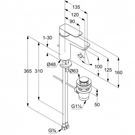 Смеситель KLUDI PURE&STYLE 402903975 для раковины на одно отверстие однорычажный с донным клапаном