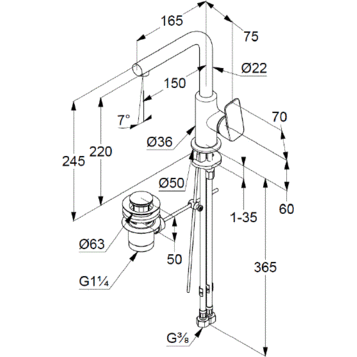 Смеситель KLUDI PURE&STYLE 400250575 для раковины на одно отверстие высокий