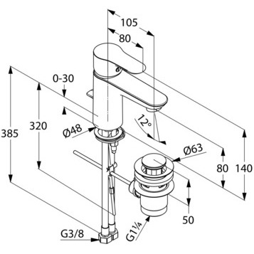 Смеситель KLUDI OBJEKTA 322330575 для раковины на одно отверстие однорычажный с донным клапаном