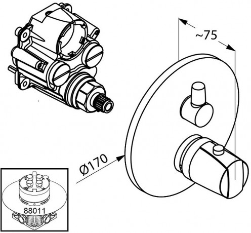 Термостат KLUDI OBJEKTA 358300538 для ванны и душа встраиваемый на 2 потребителя внешняя часть