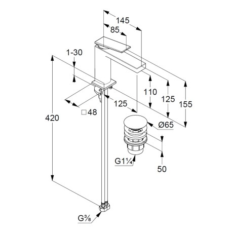 Смеситель KLUDI DECUS 54288N275 для раковины на одно отверстие однорычажный с донным клапаном