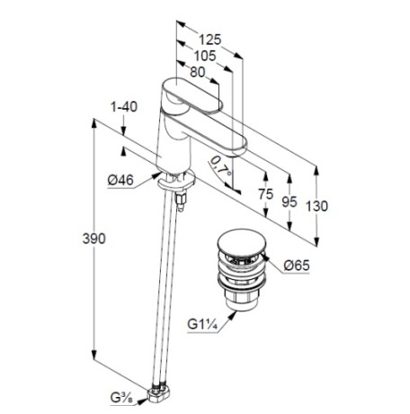 Смеситель KLUDI LOUVA 242660575 для раковины на одно отверстие однорычажный с донным клапаном